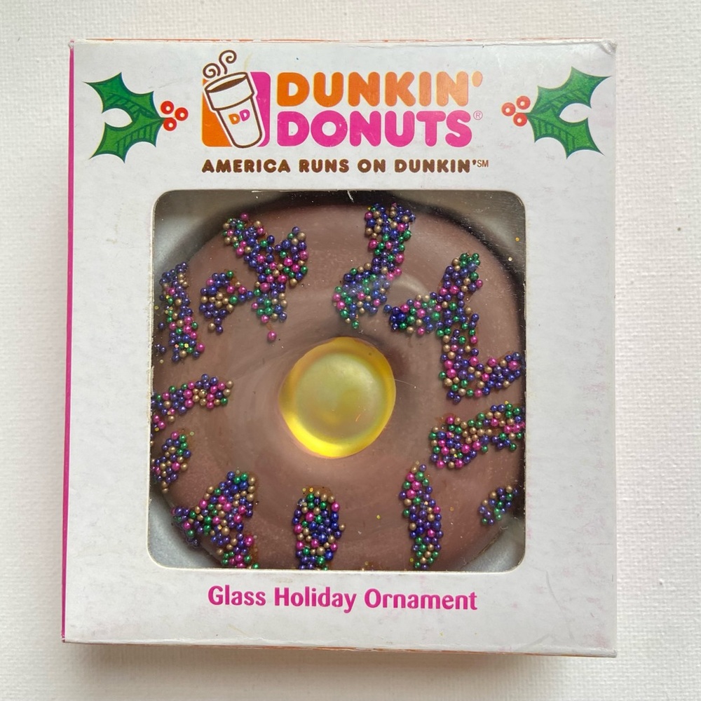 Dunkin Donuts Glass Holiday Ornament by Kurt Adler chocolate with sprinkles